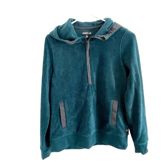 Toad & CO Women's Teal Pullover Fleece Sherpa Hooded 1/4 Zip Small - Picture 1 of 4